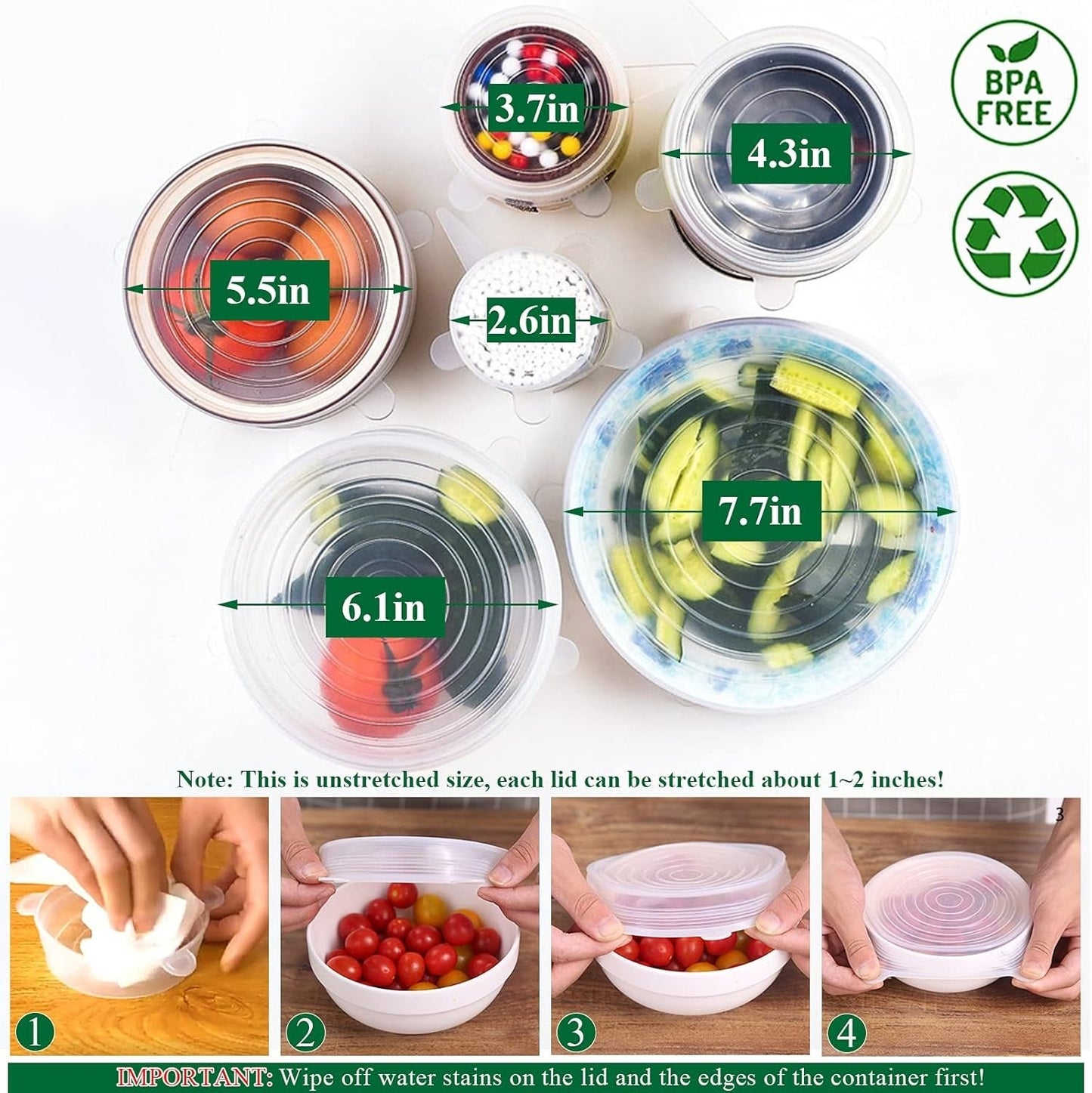 Silicone Stretch Lids Reuseable Microwave Safe Flexible Covers (offer)