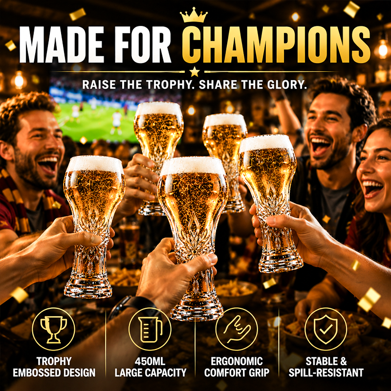 🥳2026 HOT SALE🥳💞50K+ SOLD!🏆🍺 50% OFF! Large Capacity Ornate Beer Glass – Trophy‑embossed, 500ml crystal clear. Perfect for World Cup nights. Hold like a champion! ⚽✨