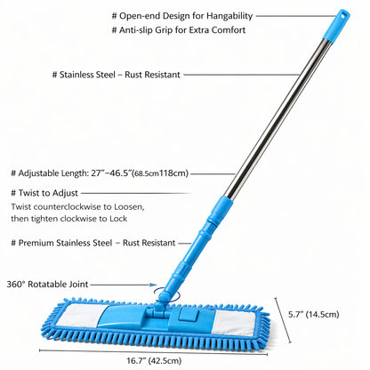 Detachable Coral Fleece Flat Mop with Stainless Steel Handle
