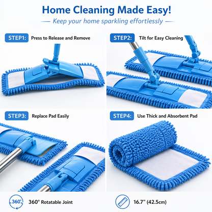 Detachable Coral Fleece Flat Mop with Stainless Steel Handle