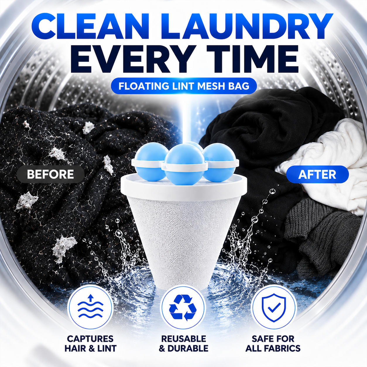🧺 BUY 1 GET 2 FREE! 🧼 Floating Lint Mesh Bag – Catches Hair & Lint, Reusable & Protects Washing Machine/Drain 🚿